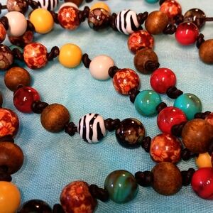 8-24 Plunder necklace wood ,cramic beautiful beads on leather nice